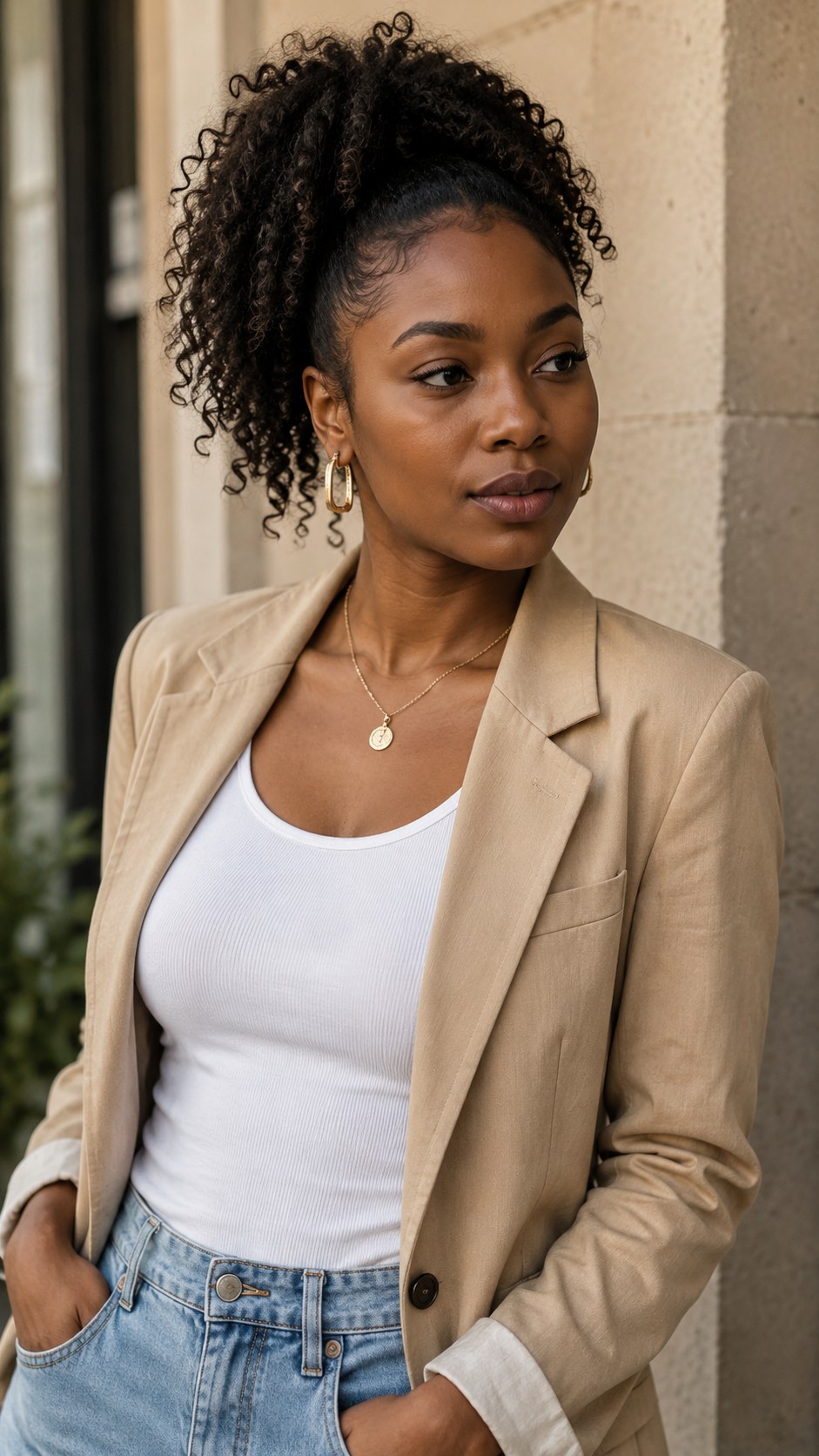 12. Pulled-Back Curls with a Statement Accessory