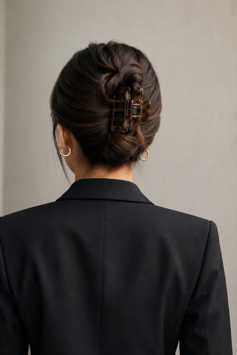 Female executive with hair in an elegant claw clip updo
