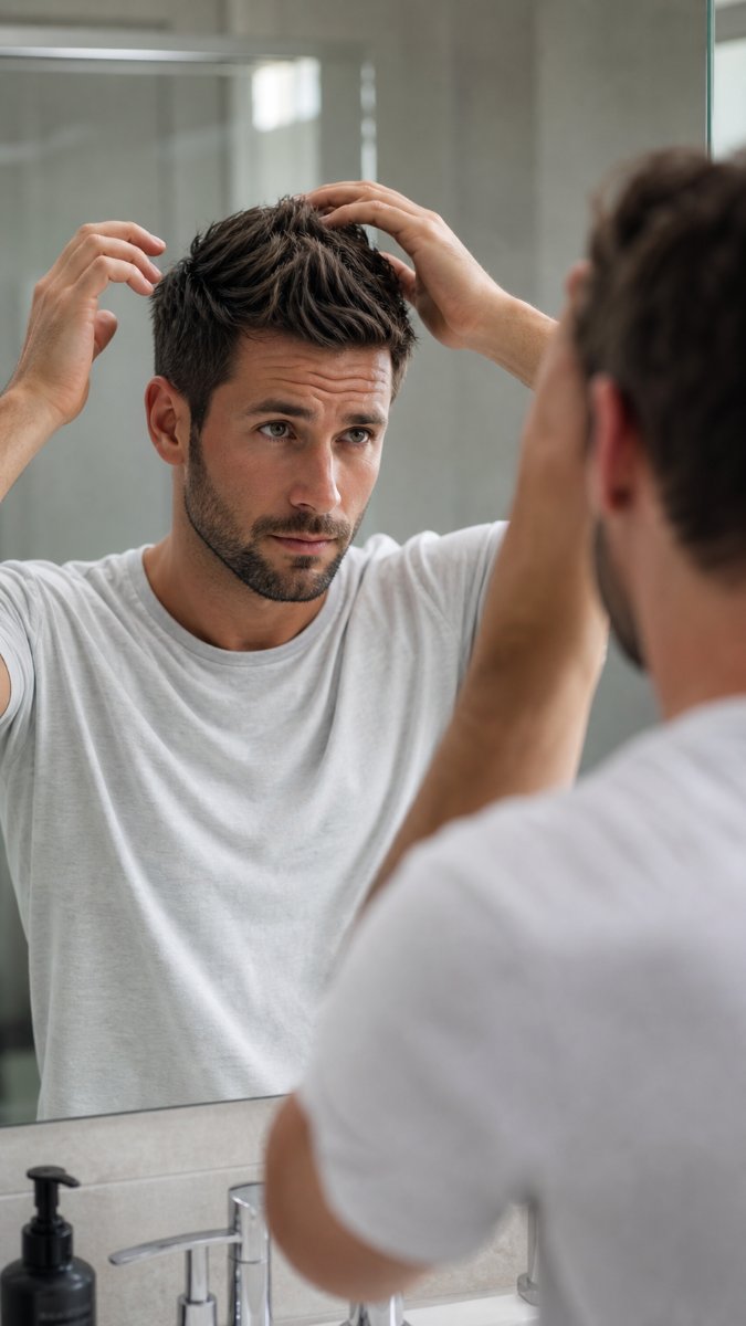 Man styling his hair with matte clay for a sharp summer look