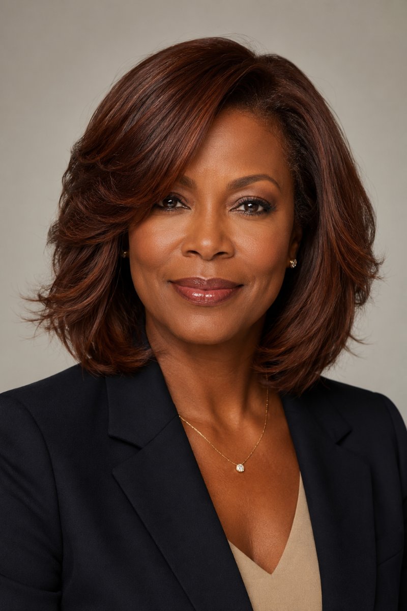 Woman with a layered collarbone-length cut
