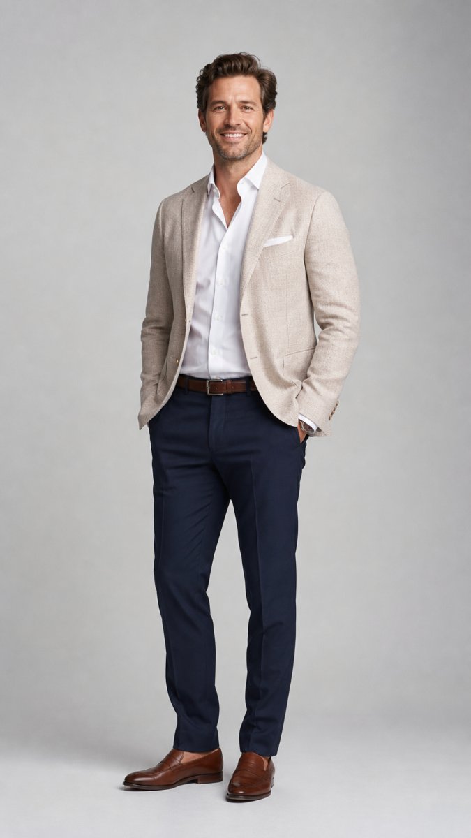 Businessman in a lightweight blazer and tailored trousers