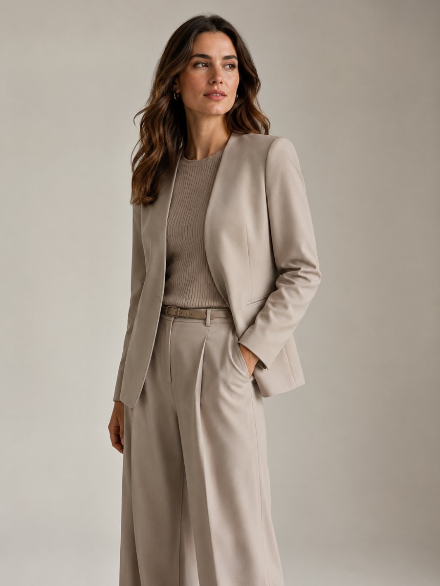 Professional woman in a polished 2026 office outfit