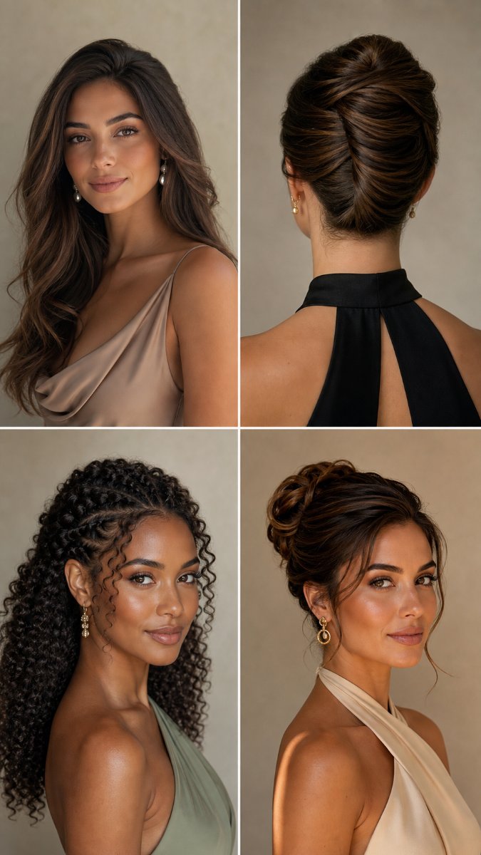 Woman wearing her hair down with elegant loose waves at a wedding