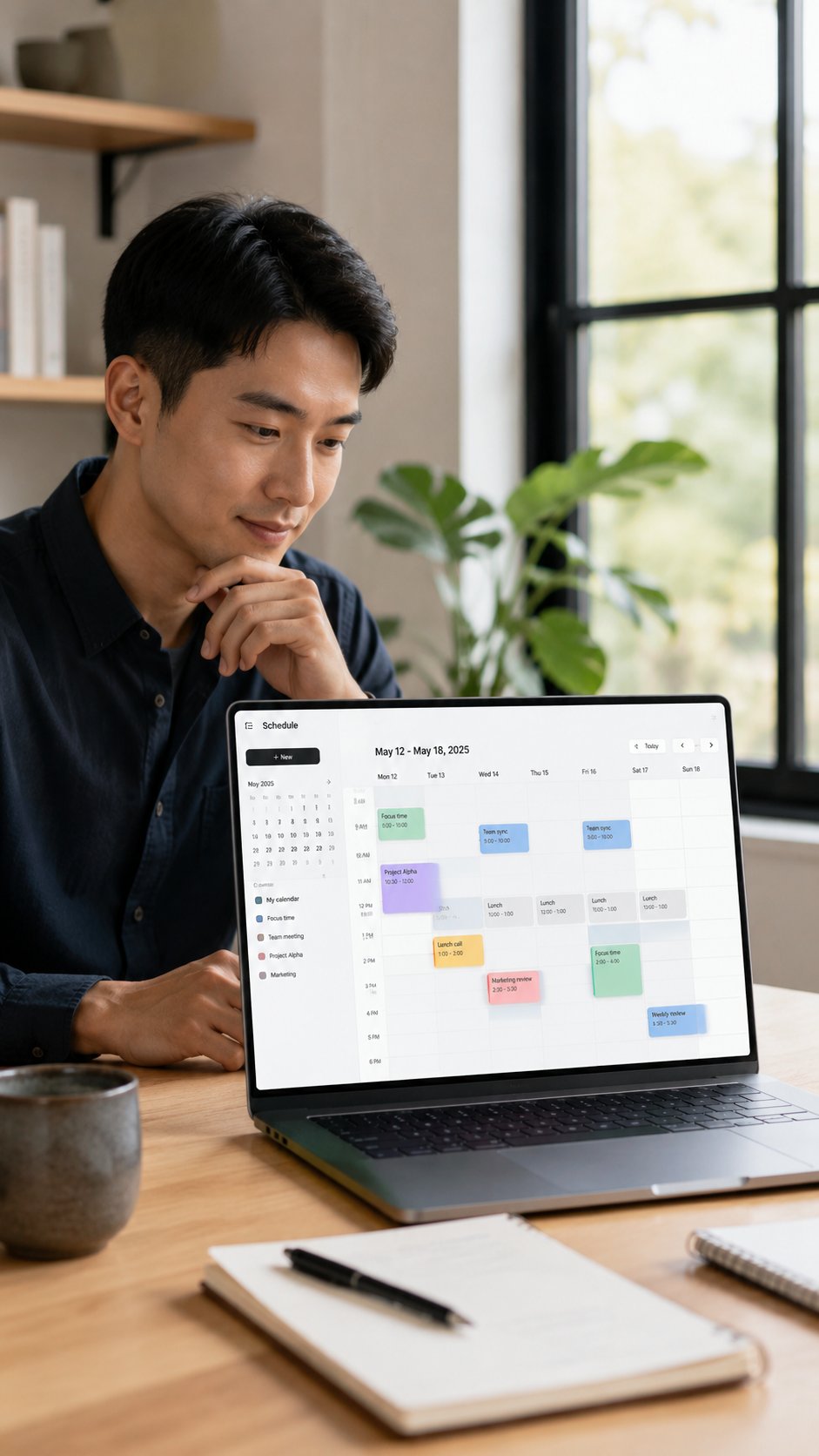Founder reviewing an auto-built schedule on a laptop screen