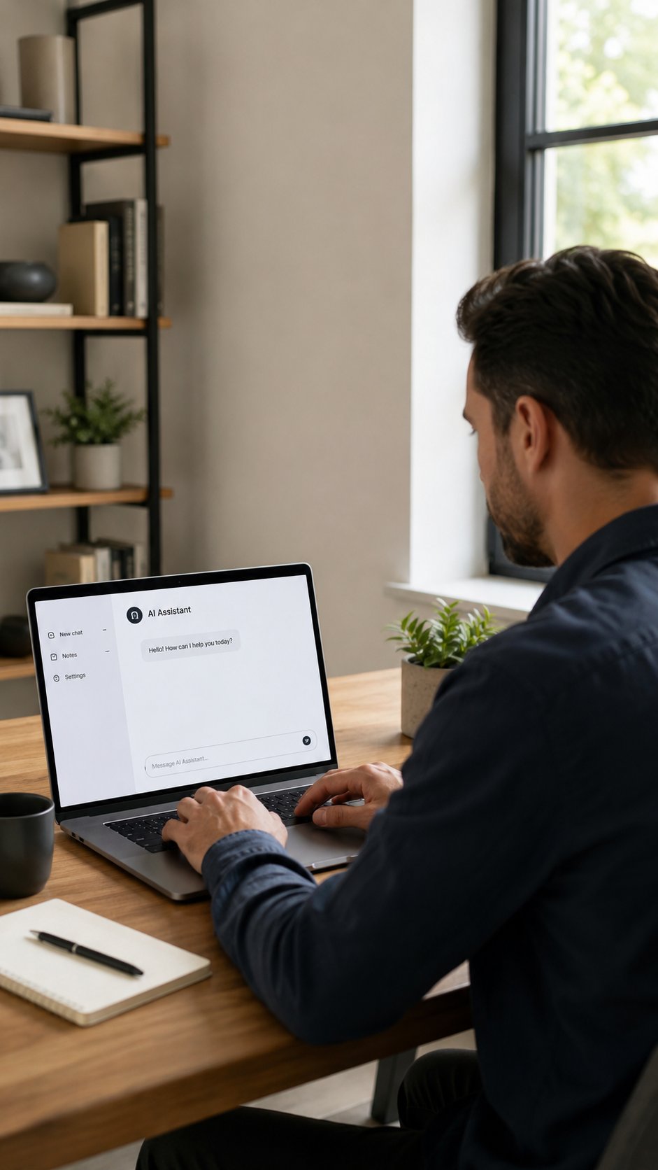 Person protecting focus time at a minimal desk with a calendar visible