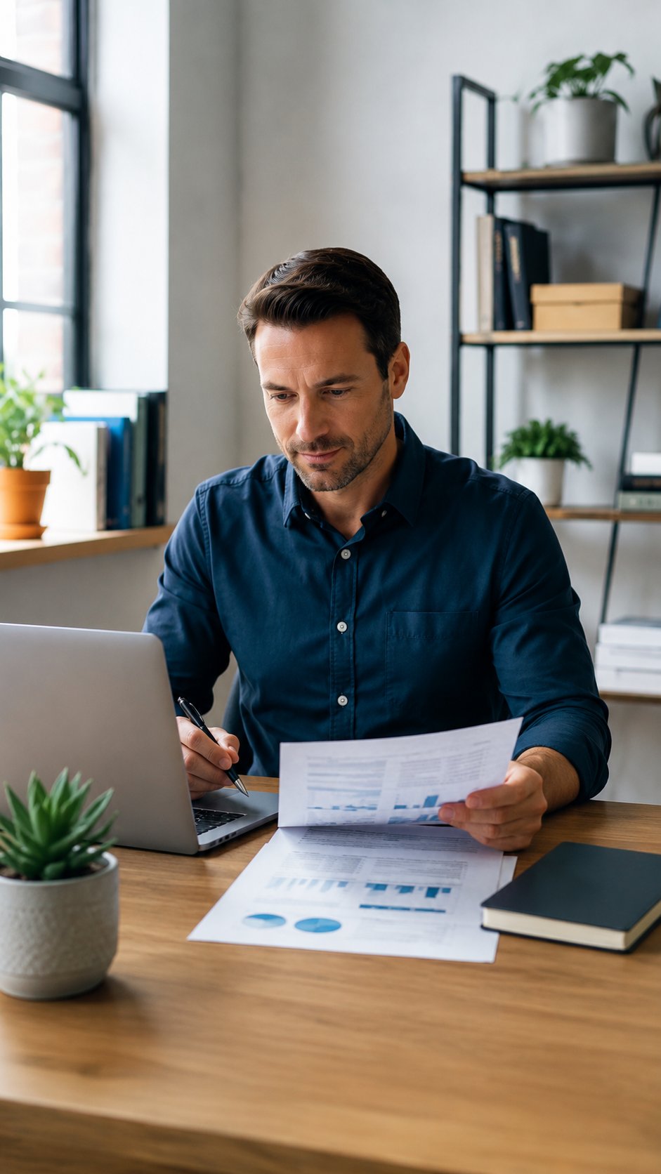 Comparing loan figures on a laptop beside a printed spreadsheet