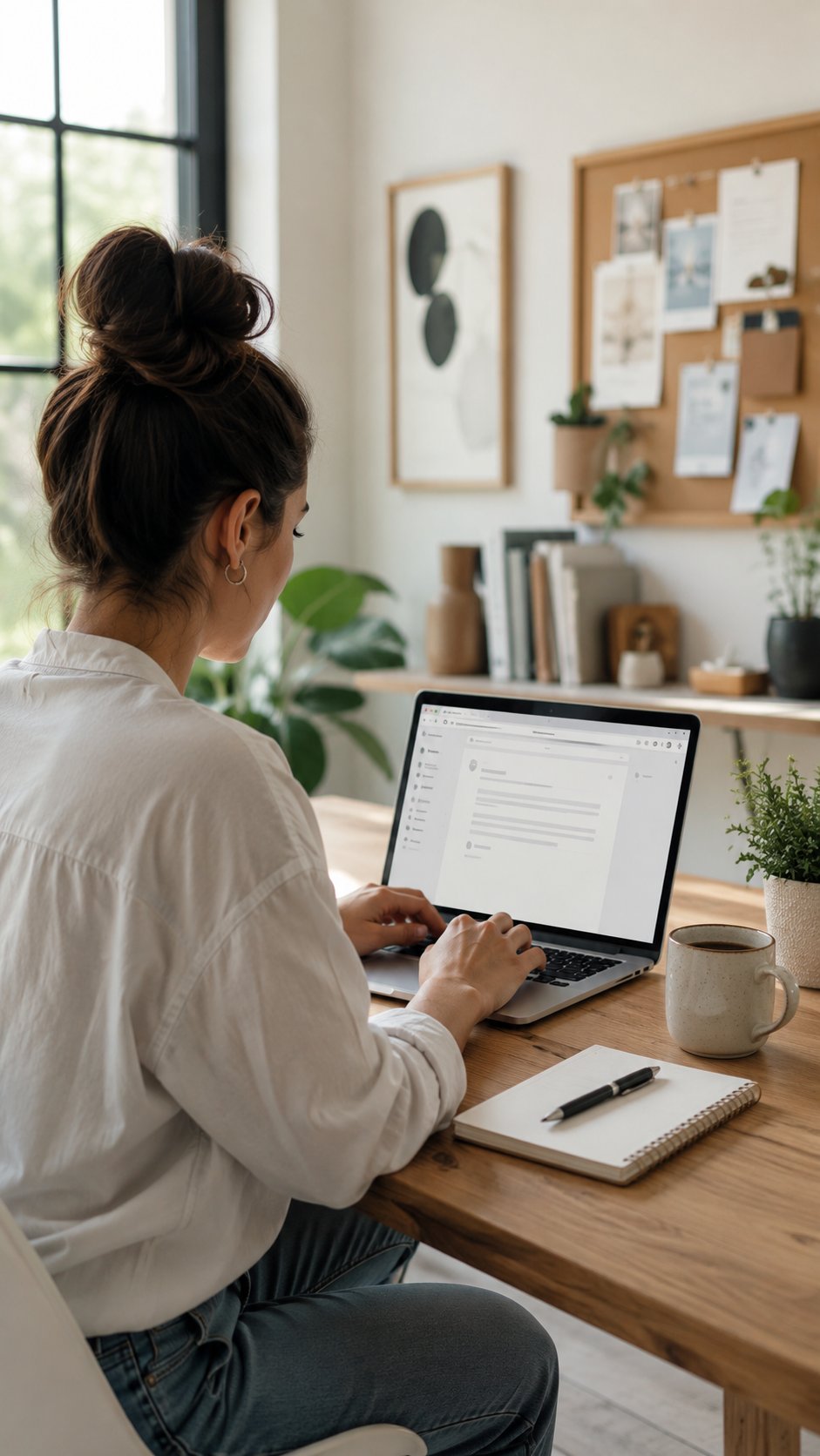 Small business owner writing an email marketing campaign on a laptop