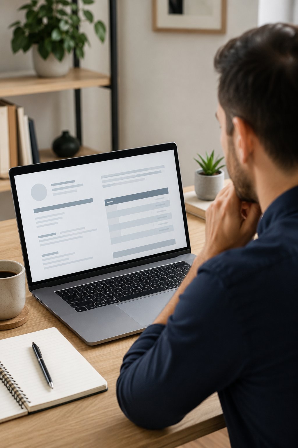 Freelancer reviewing a professional project proposal on a laptop screen