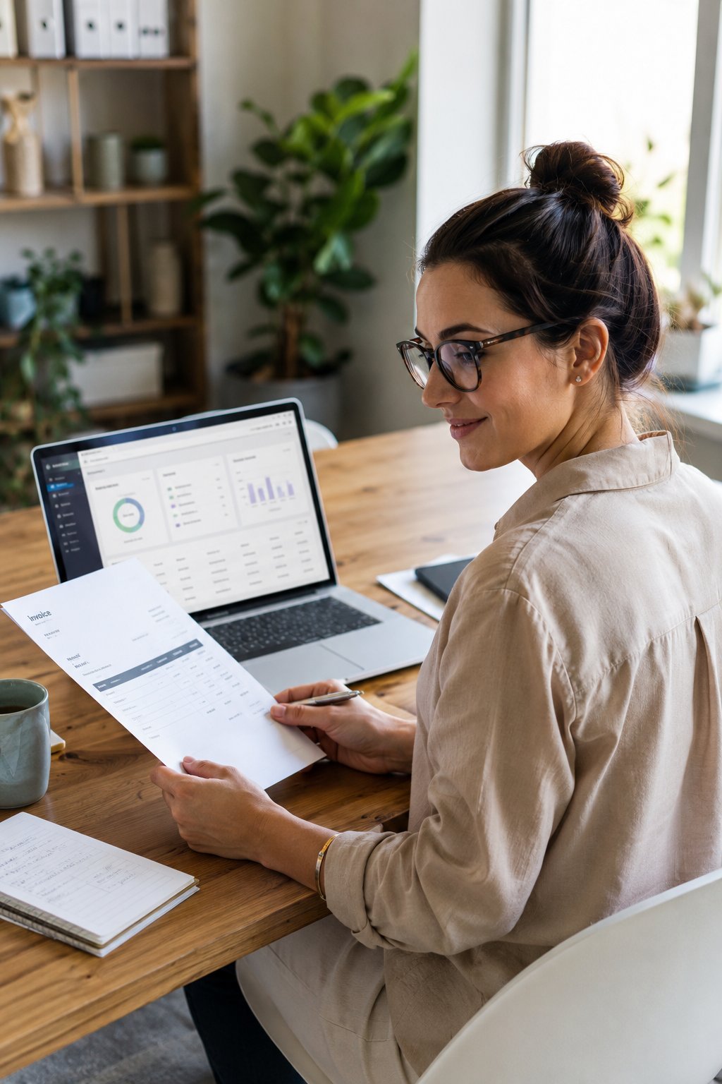 Freelancer reviewing an invoice and payment dashboard on a laptop