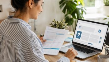 freelancer reviewing health insurance paperwork