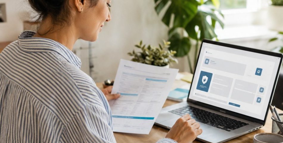 freelancer reviewing health insurance paperwork