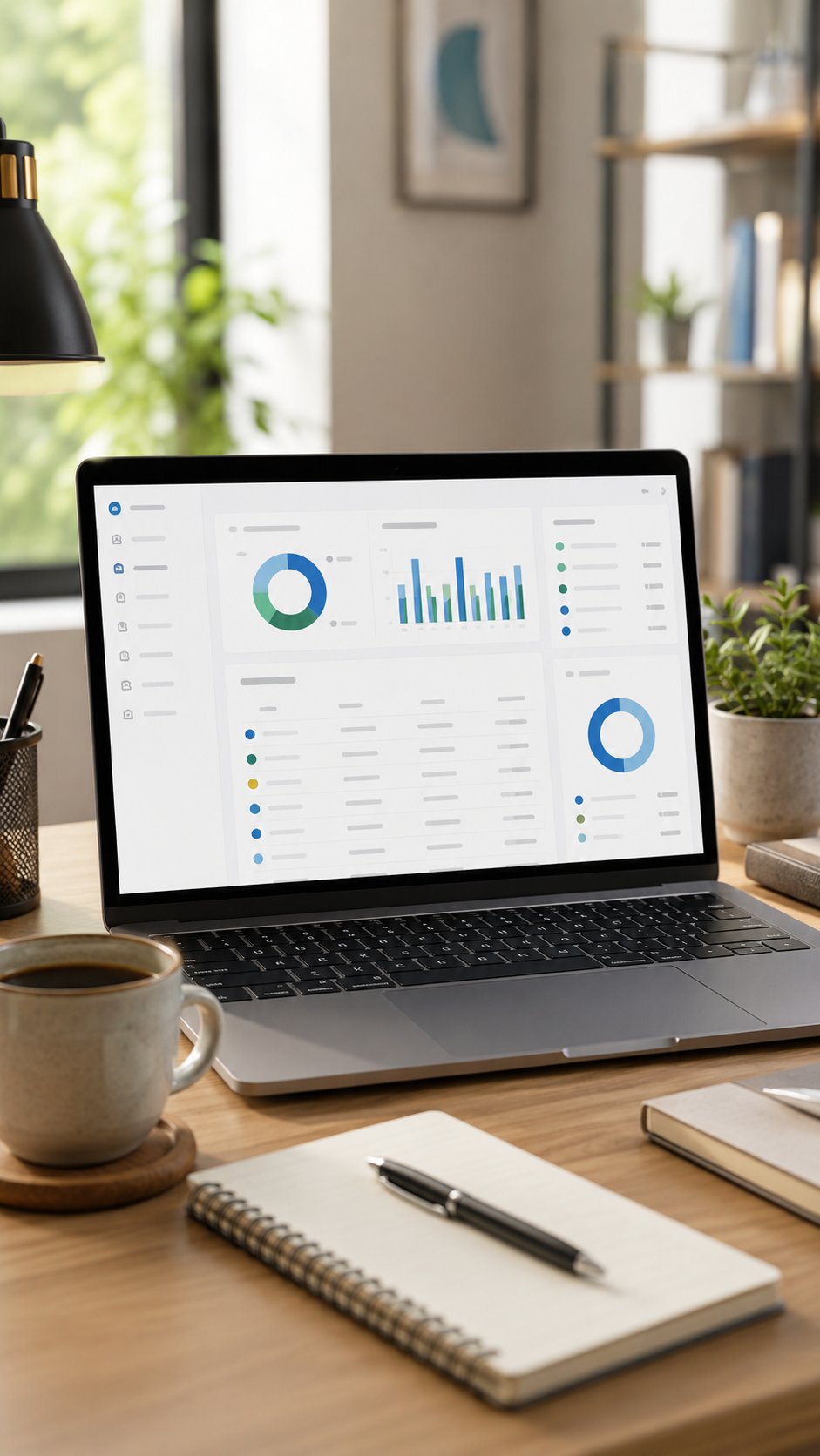 Laptop showing a clean expense and accounting screen on a desk