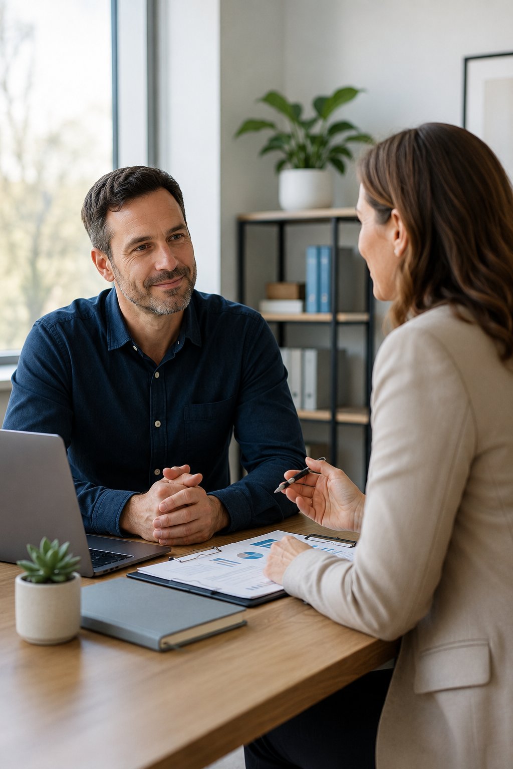 Person meeting with a financial advisor about retirement across a desk
