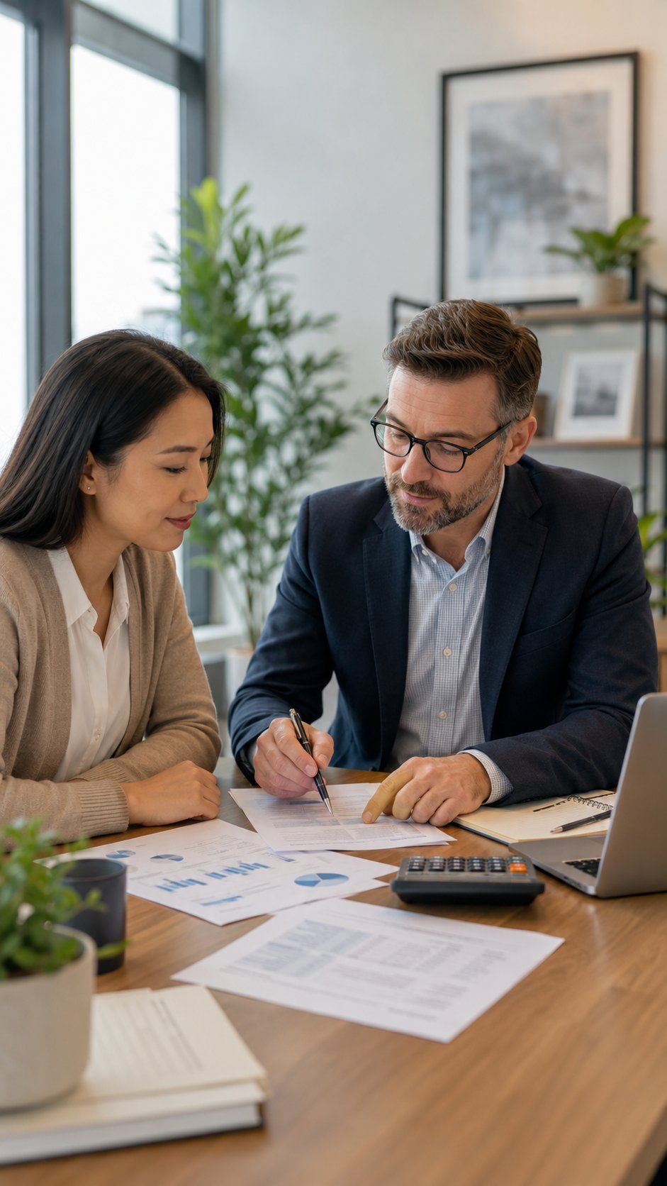 Business owner reviewing finances with an accountant across a desk