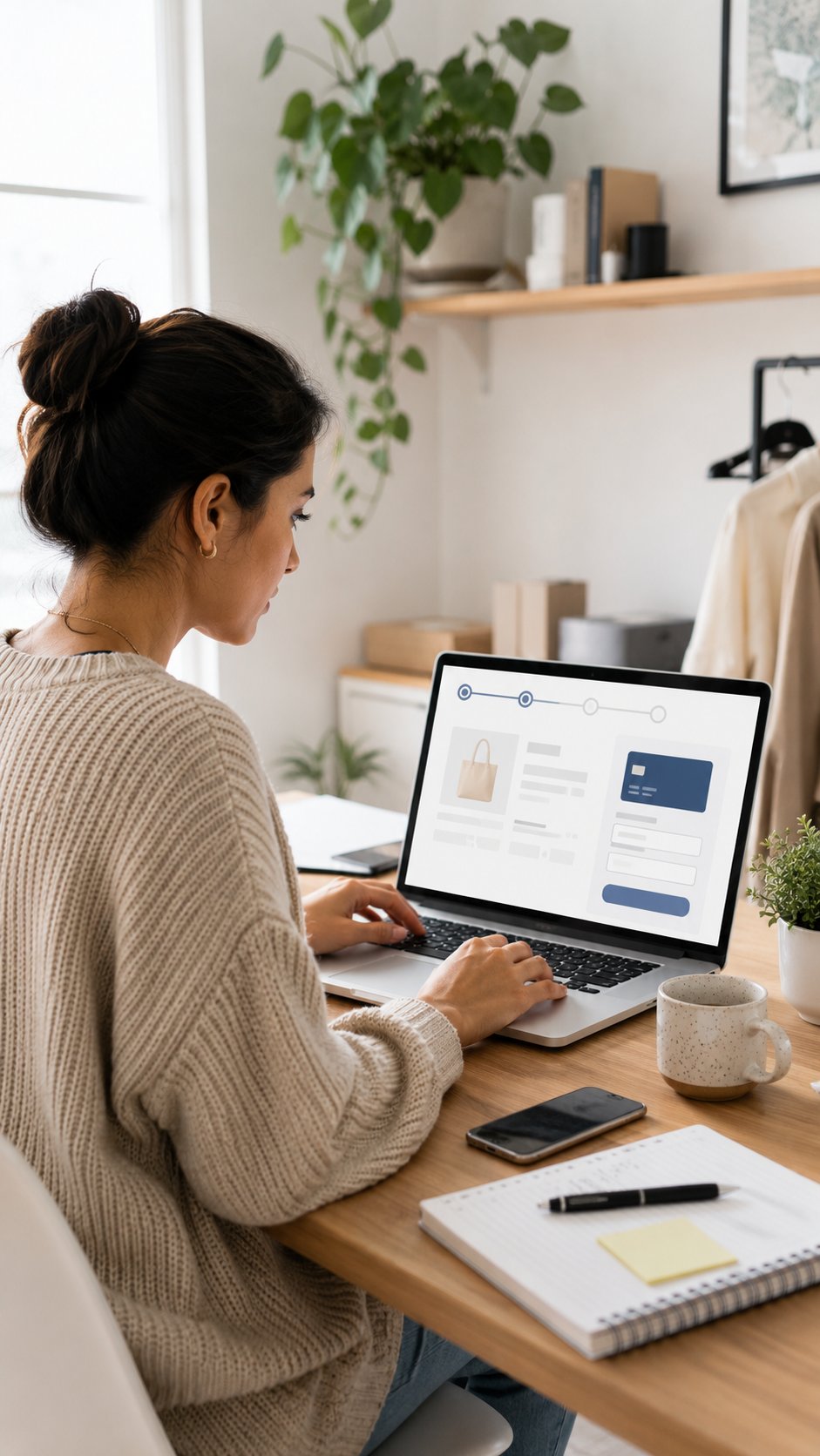 Person setting up online payments on a laptop at a tidy desk