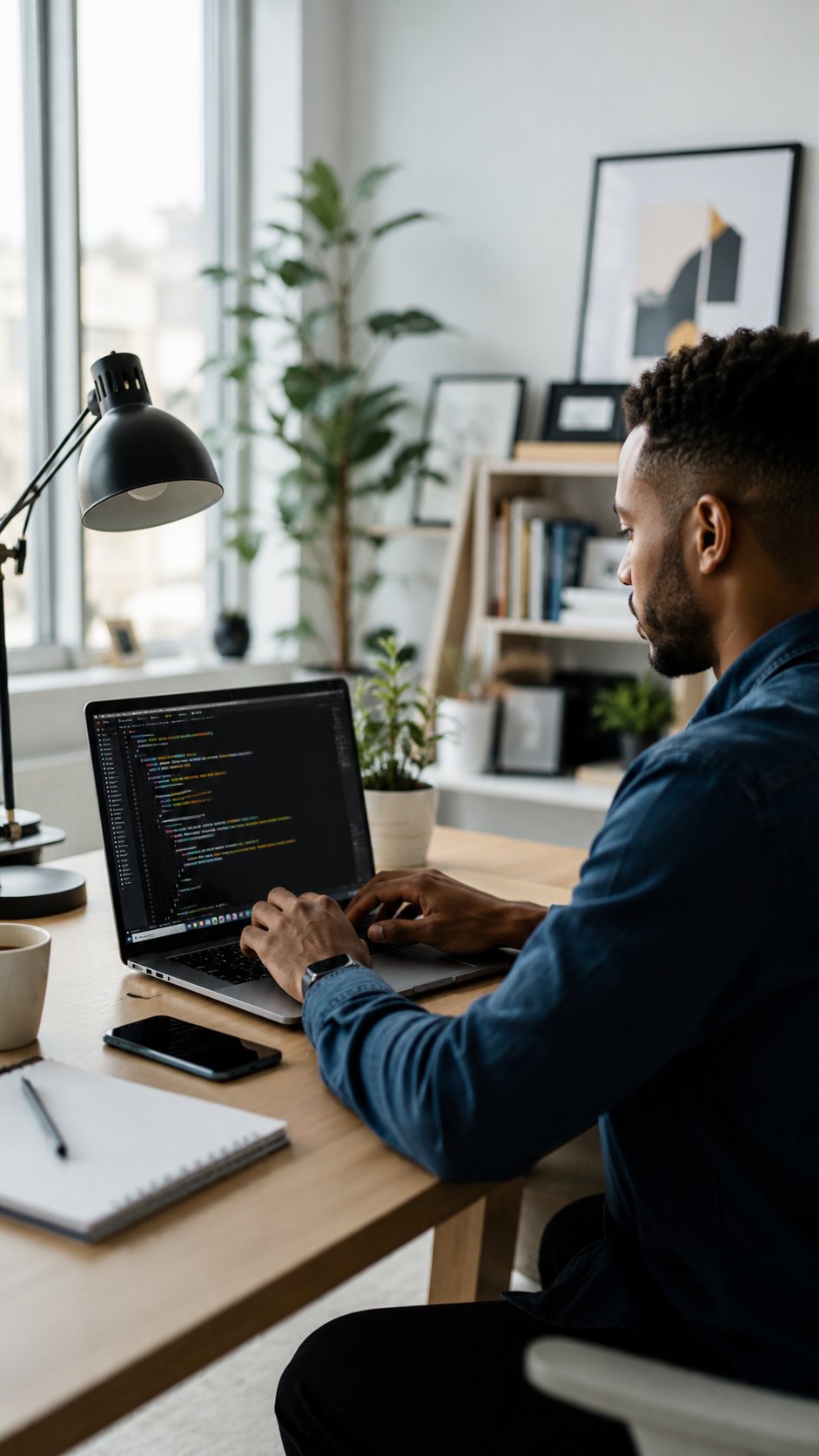 Person coding on a laptop with clean code on screen