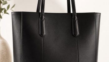 structured black leather work tote