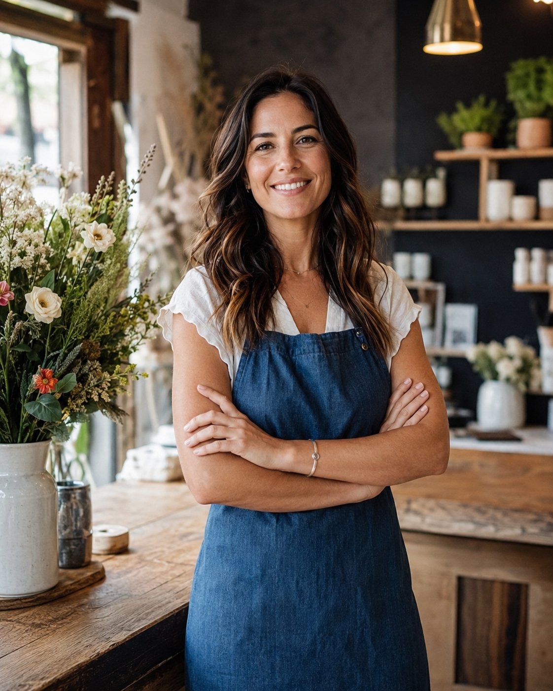 Woman small business owner standing confidently in her studio