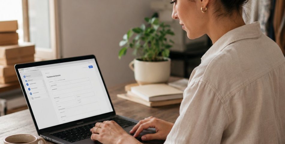woman founder grant application laptop
