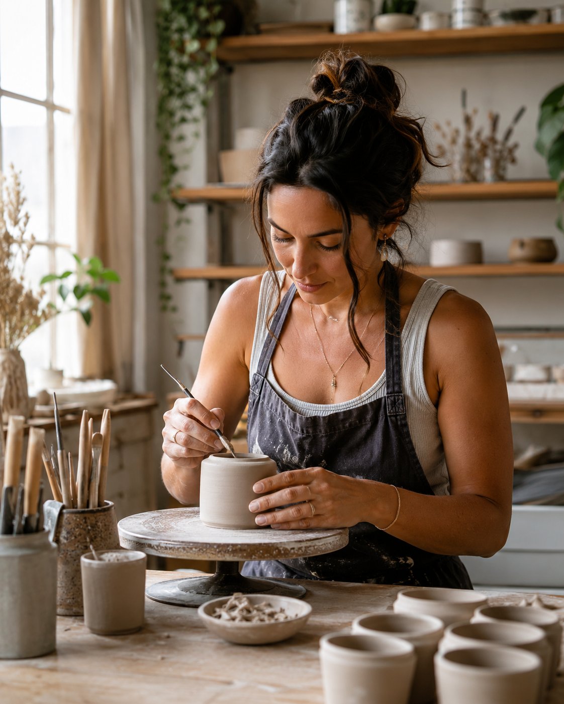 Woman maker working on her product in a workshop studio
